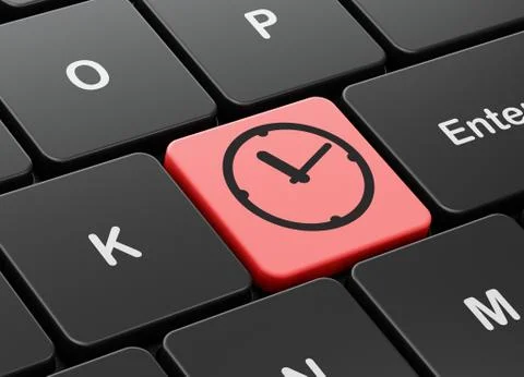 Timeline concept: Clock on computer keyboard background Stock Illustration
