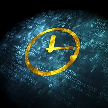 Timeline concept: Clock on digital background 스톡 일러스트