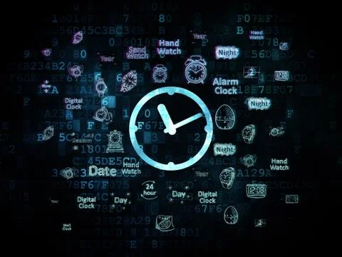 Timeline concept: Clock on Digital background Ilustración de archivo