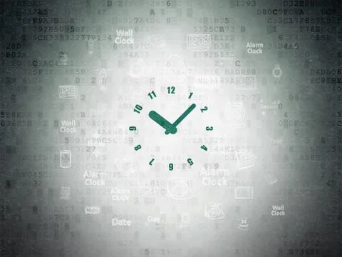 Timeline concept: Clock on Digital Data Paper background 스톡 일러스트