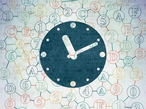 Timeline concept: Clock on Digital Data Paper background Stock Illustration