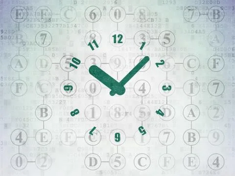 Timeline concept: Clock on Digital Data Paper background Stock Illustration