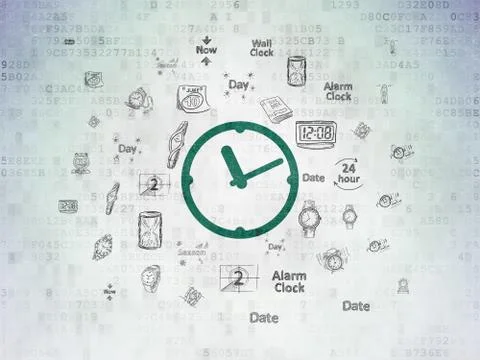 Timeline concept: Clock on Digital Paper background Stock Illustration