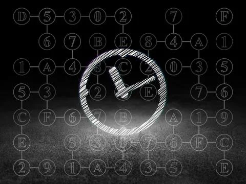 Timeline concept: Clock in grunge dark room Stock Illustration