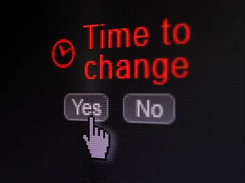 Timeline concept: Clock icon and Time to Change on digital computer screen 스톡 일러스트