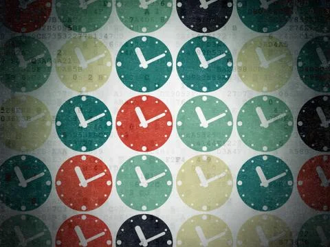 Timeline concept: Clock icons on Digital Paper background Stock Illustration