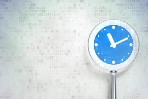 Timeline concept: Clock with optical glass on digital Stock Illustration