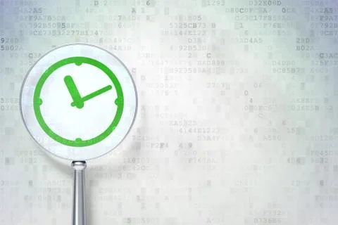 Timeline concept: Clock with optical glass digital background 库存插图