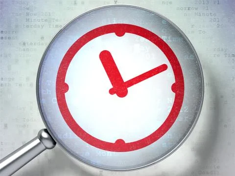 Timeline concept: Clock with optical glass on digital backgroun 库存插图