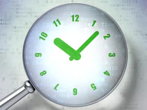 Timeline concept: Clock with optical glass on digital backgroun 库存插图