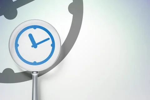 Timeline concept:  Clock with optical glass on digital background Stock Illustration