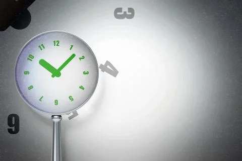 Timeline concept:  Clock with optical glass on digital background Stock Illustration