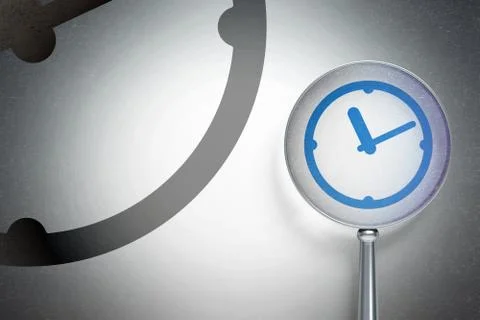 Timeline concept:  Clock with optical glass on digital background Illustration