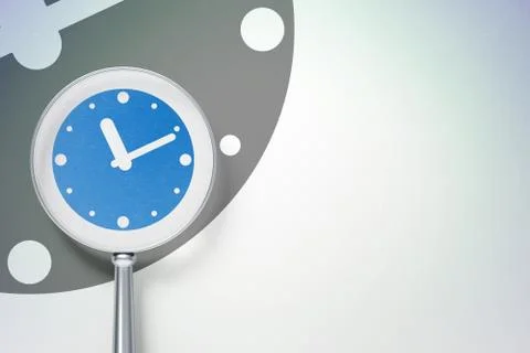 Timeline concept:  Clock with optical glass on digital background Illustration