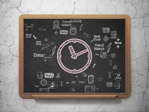 Timeline concept: Clock on School Board background Stock Illustration