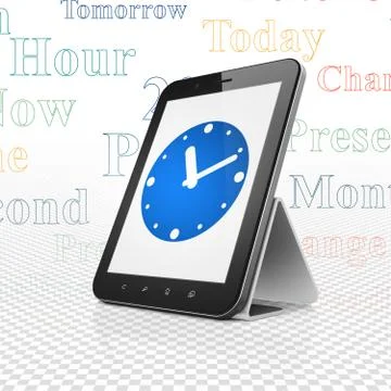 Timeline concept: Clock on Tablet Computer display Stock Illustration
