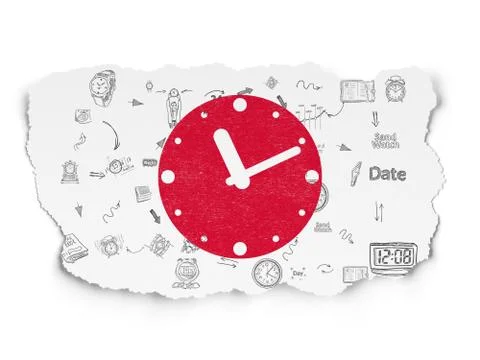 Timeline concept: Clock on Torn Paper background Stock Illustration