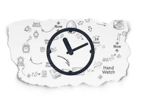 Timeline concept: Clock on Torn Paper background Stock Illustration