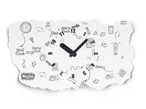 Timeline concept: Clock on Torn Paper background Stock Illustration