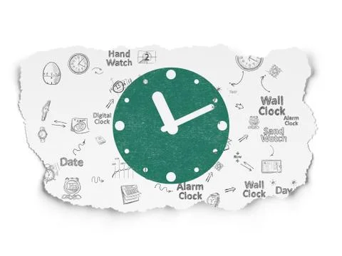 Timeline concept: Clock on Torn Paper background Stock Illustration