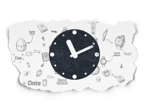 Timeline concept: Clock on Torn Paper background Stock Illustration