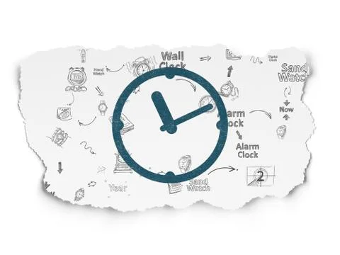 Timeline concept: Clock on Torn Paper background Stock Illustration