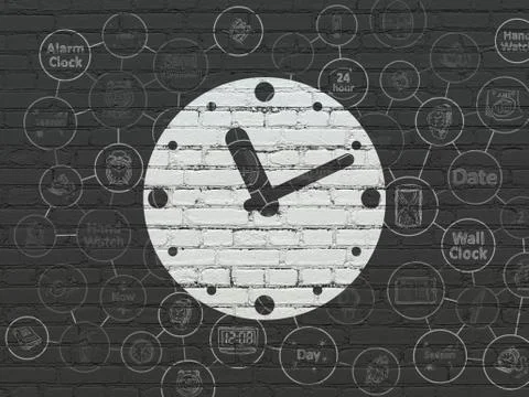 Timeline concept: Clock on wall background Stock Illustration