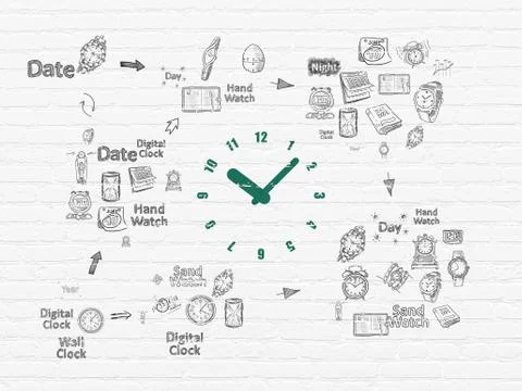 Timeline concept: Clock on wall background Stock Illustration