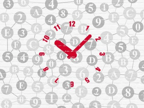 Timeline concept: Clock on wall background Stock Illustration
