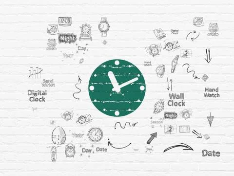Timeline concept: Clock on wall background Stock Illustration