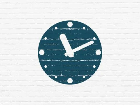 Timeline concept: Clock on wall background Ilustración de archivo