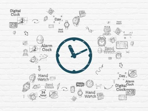 Timeline concept: Clock on wall background Stock Illustration
