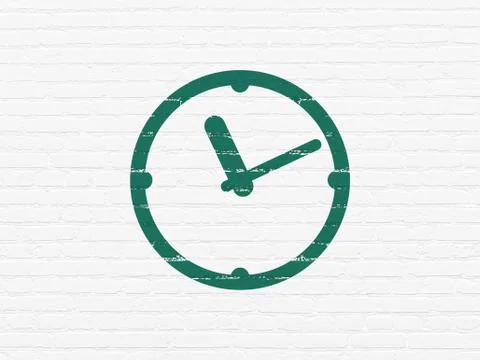 Timeline concept: Clock on wall background Ilustración de archivo