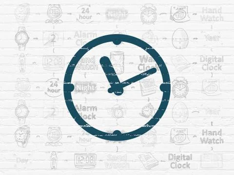 Timeline concept: Clock on wall background Stock Illustration