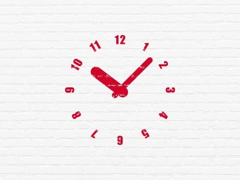 Timeline concept: Clock on wall background Ilustración de archivo