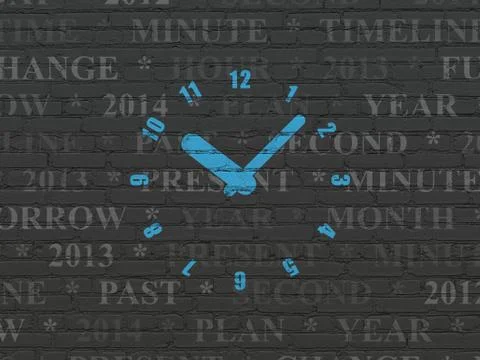 Timeline concept: Clock on wall background Ilustración de archivo