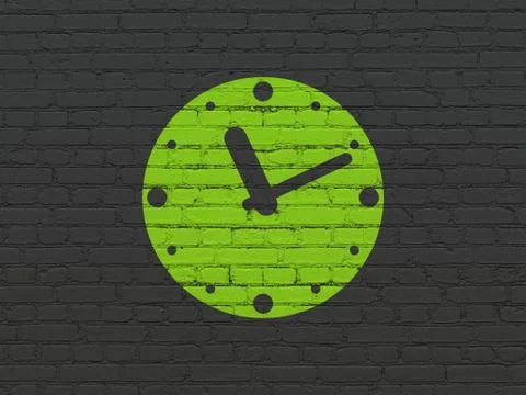 Timeline concept: Clock on wall background Ilustración de archivo