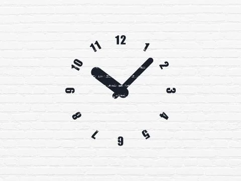 Timeline concept: Clock on wall background Ilustración de archivo