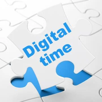Timeline concept: Digital Time on puzzle background Stock Illustration