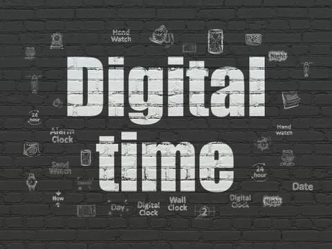 Timeline concept: Digital Time on wall background Ilustración de archivo
