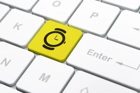 Timeline concept: Hand Watch on computer keyboard background Stock Illustration