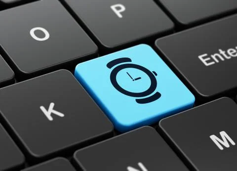 Timeline concept: Hand Watch on computer keyboard background Stock Illustration