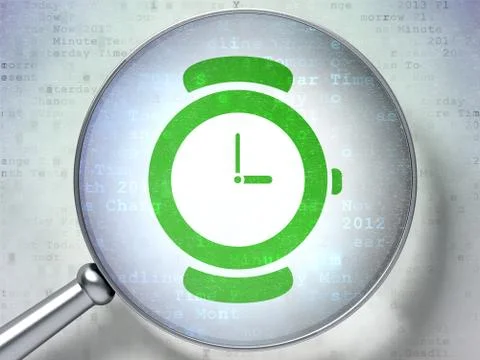 Timeline concept: Hand Watch with optical glass on digital background Stock Illustration