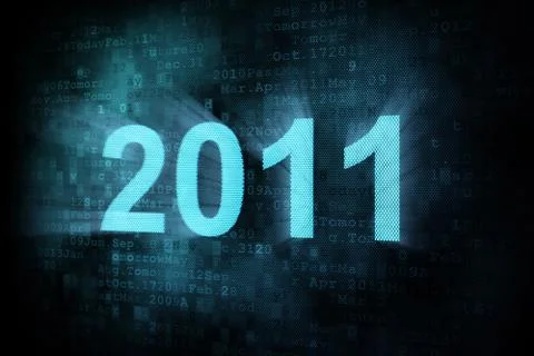 Timeline concept: pixeled word 2011 on digital screen Stock Illustration