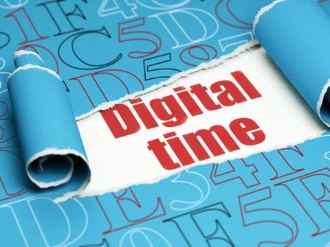 Timeline concept: red text Digital Time under the piece of  torn paper Illustration