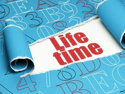 Timeline concept: red text Life Time under the piece of  torn paper Illustration