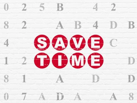 Timeline concept: Save Time on wall background Stock Illustration