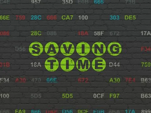Timeline concept: Saving Time on wall background Stock Illustration
