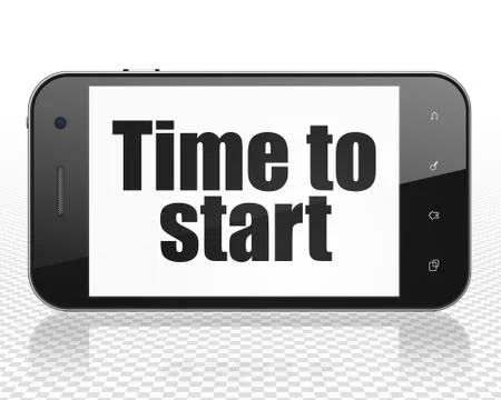 Timeline concept: Smartphone with Time to Start on display Illustrazione stock