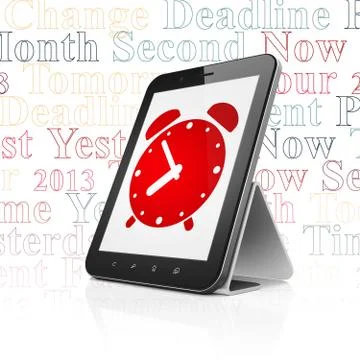 Timeline concept: Tablet Computer with Alarm Clock on display Stock Illustration